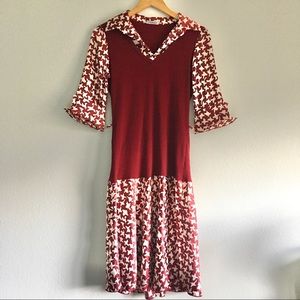 Red and white shirt dress